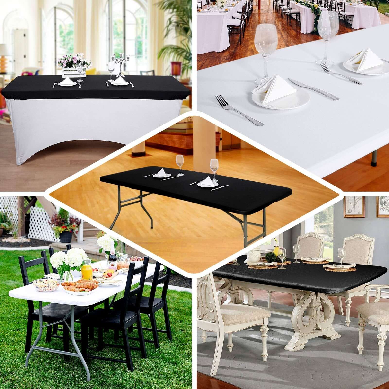 Stretch Spandex 72"x30" Rectangle Tablecloth Top Cover Black - Durable Fitted Table Topper Cap - Image 5
