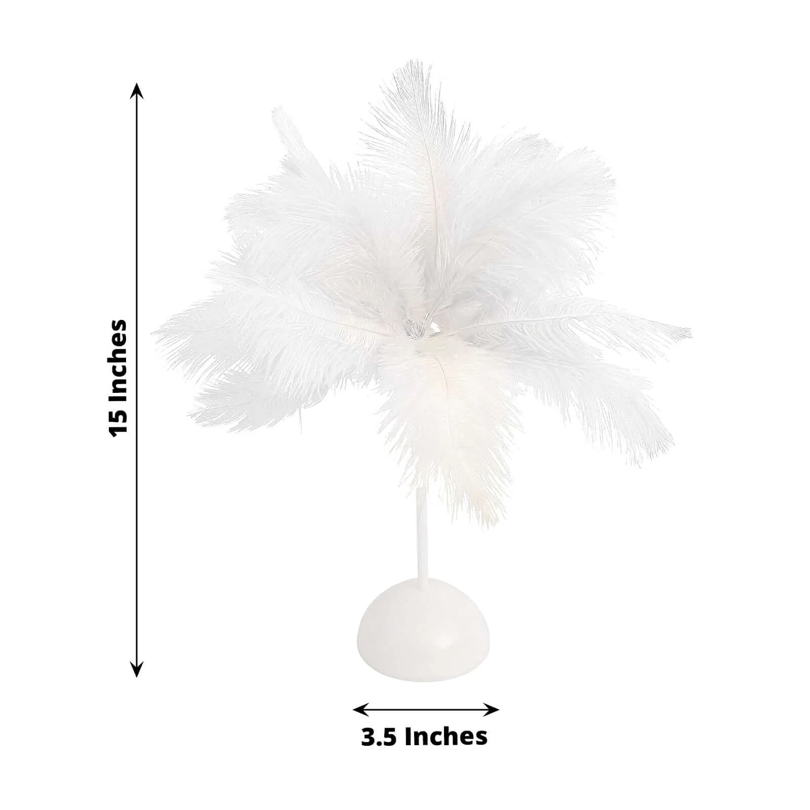 Table Lamp Ostrich Feather Design White LED Battery Operated - Cordless Wedding Centerpiece 15" - Image 3