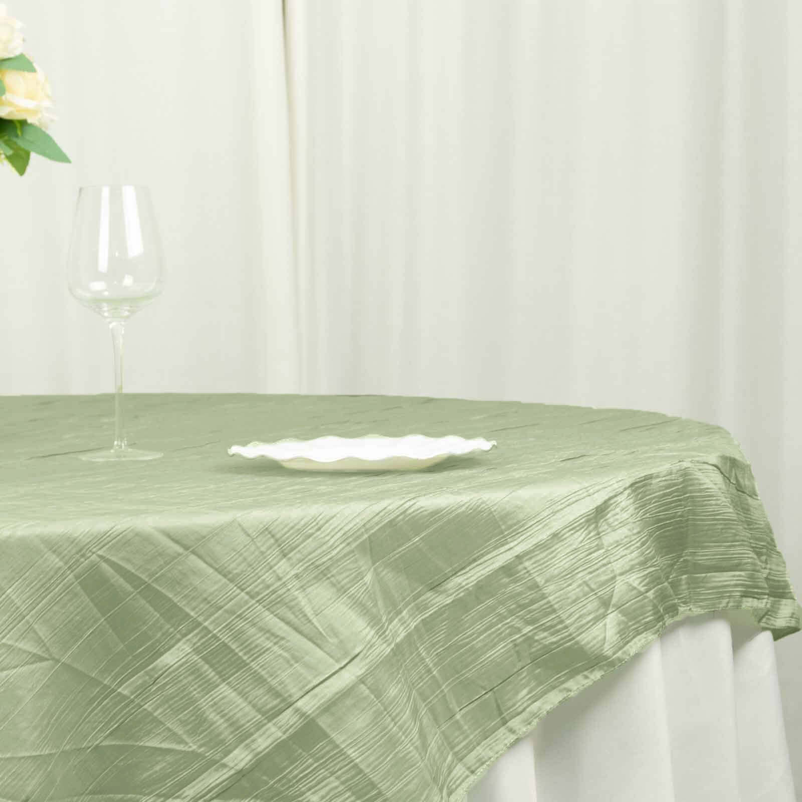 Taffeta 72"x72" Table Overlay Square Tablecloth Sage Green - Accordion Crinkle Table Cover - Image 3