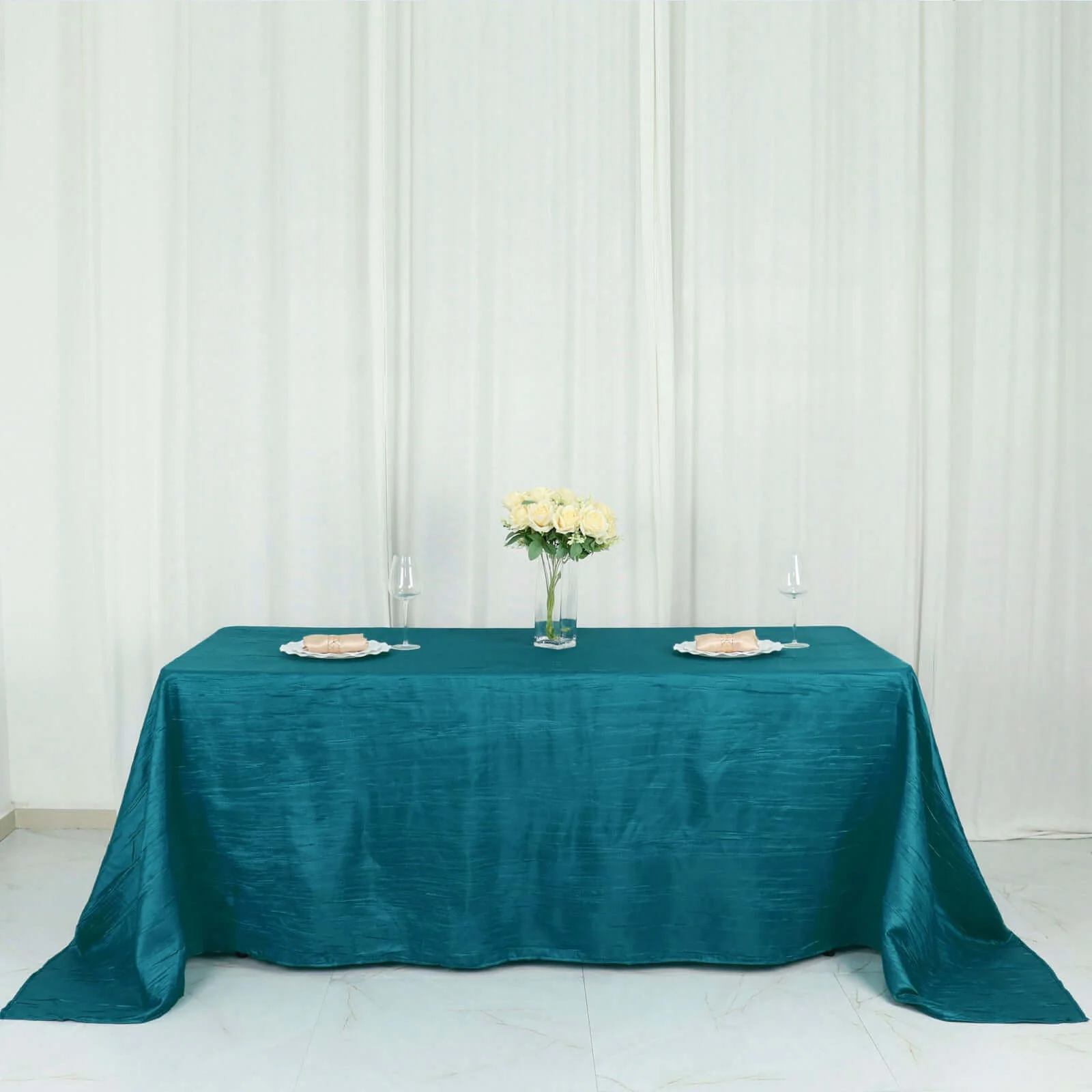 Taffeta 90"x132" Rectangle Tablecloth Teal - Seamless Accordion Crinkle Table Cover - Image 6