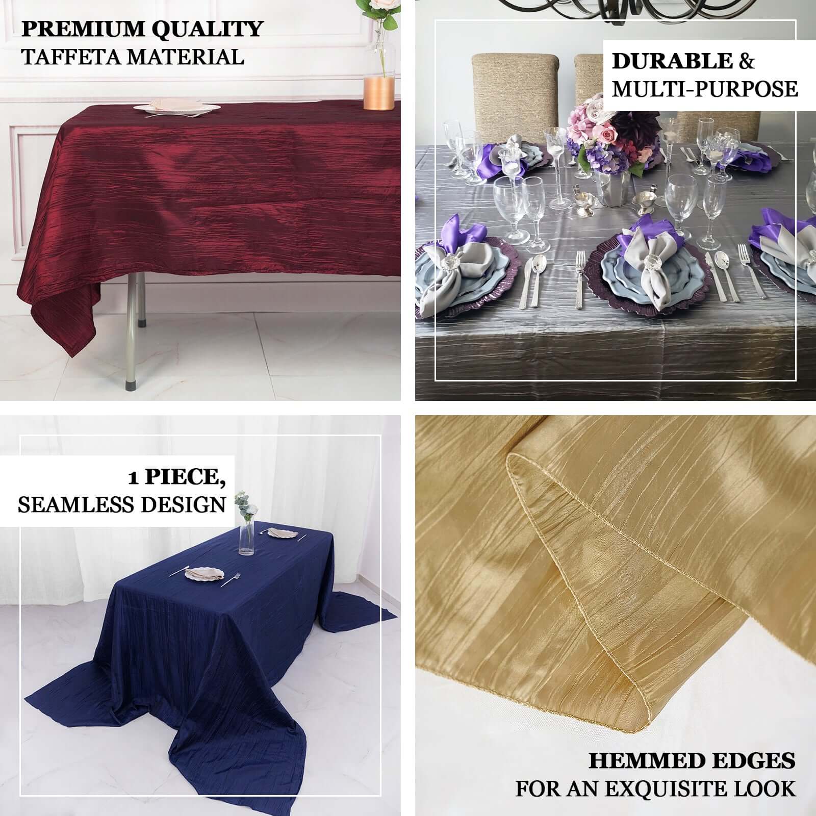 Taffeta 90"x156" Rectangle Tablecloth Gold - Seamless Accordion Crinkle Design for Stylish Celebrations - Image 3