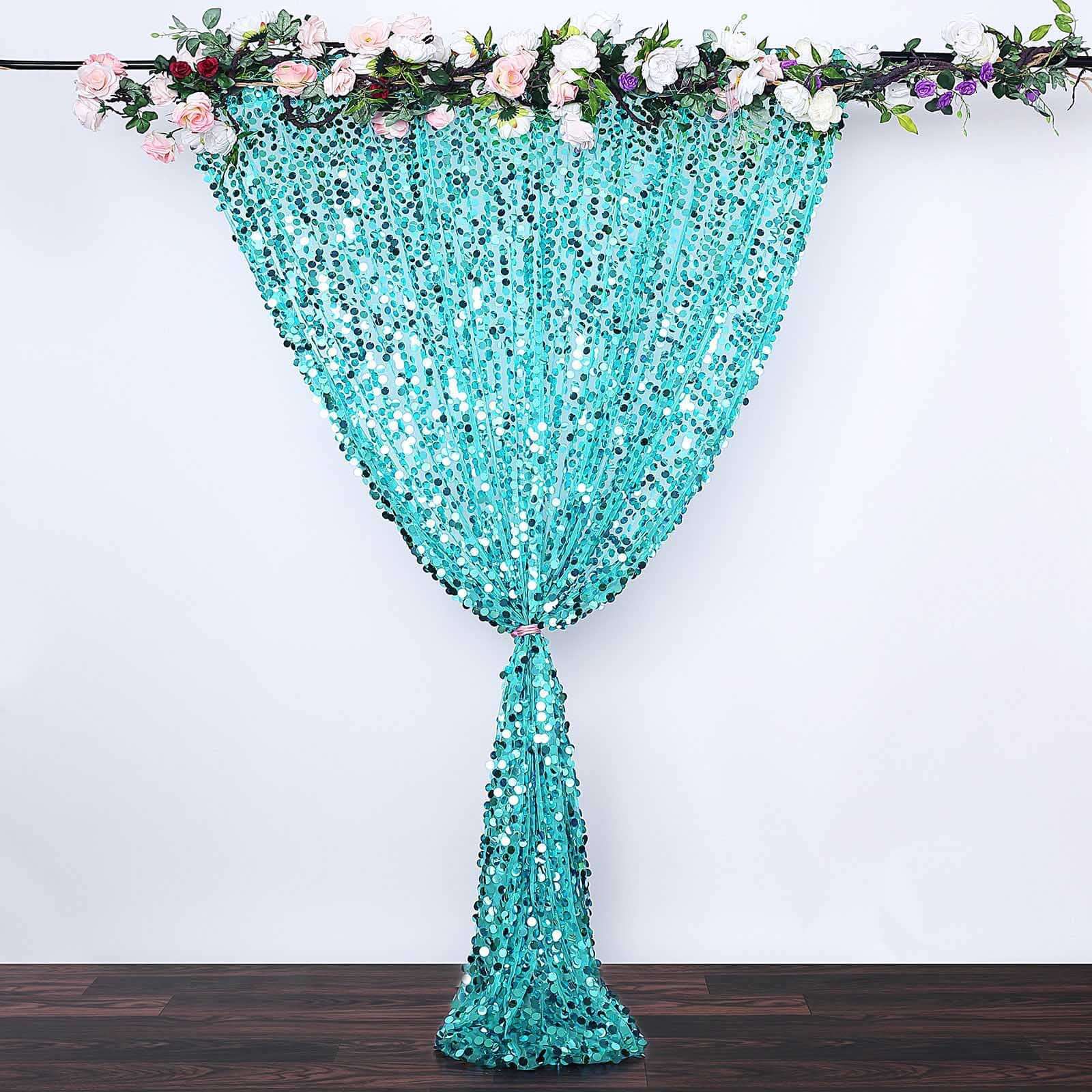 8ftx8ft Turquoise Big Payette Sequin Event Curtain Drapes, Backdrop Event Panel - Image 2