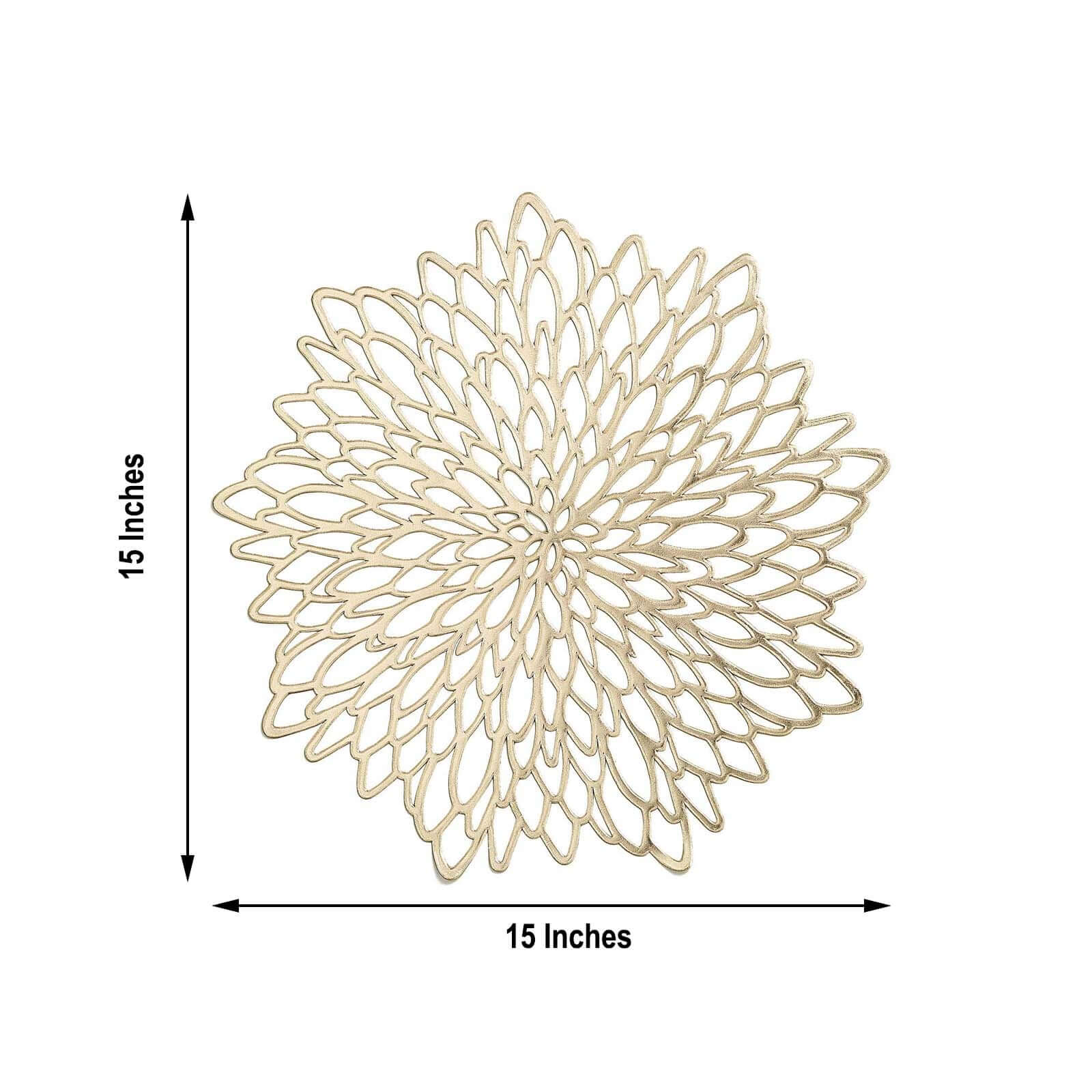 6-Pack Dining Table Mats Floral Design Gold - Metallic Vinyl Round Non-Slip Mats for Tables 15" - Image 3