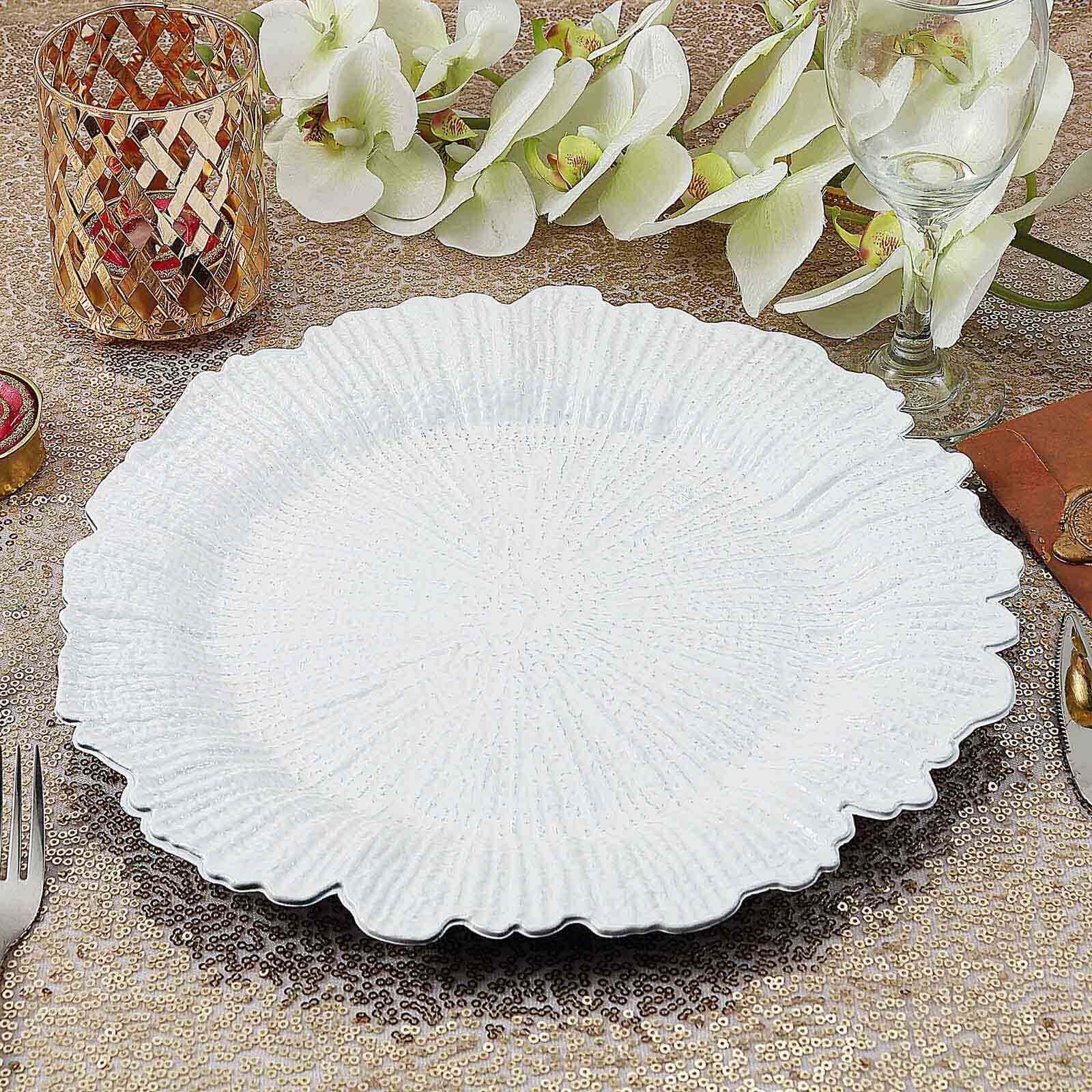 6-Pack Acrylic Plastic Round Charger Plates 13" in White with Reef Design, Classy Dinner Party Charger Tableware - Image 7