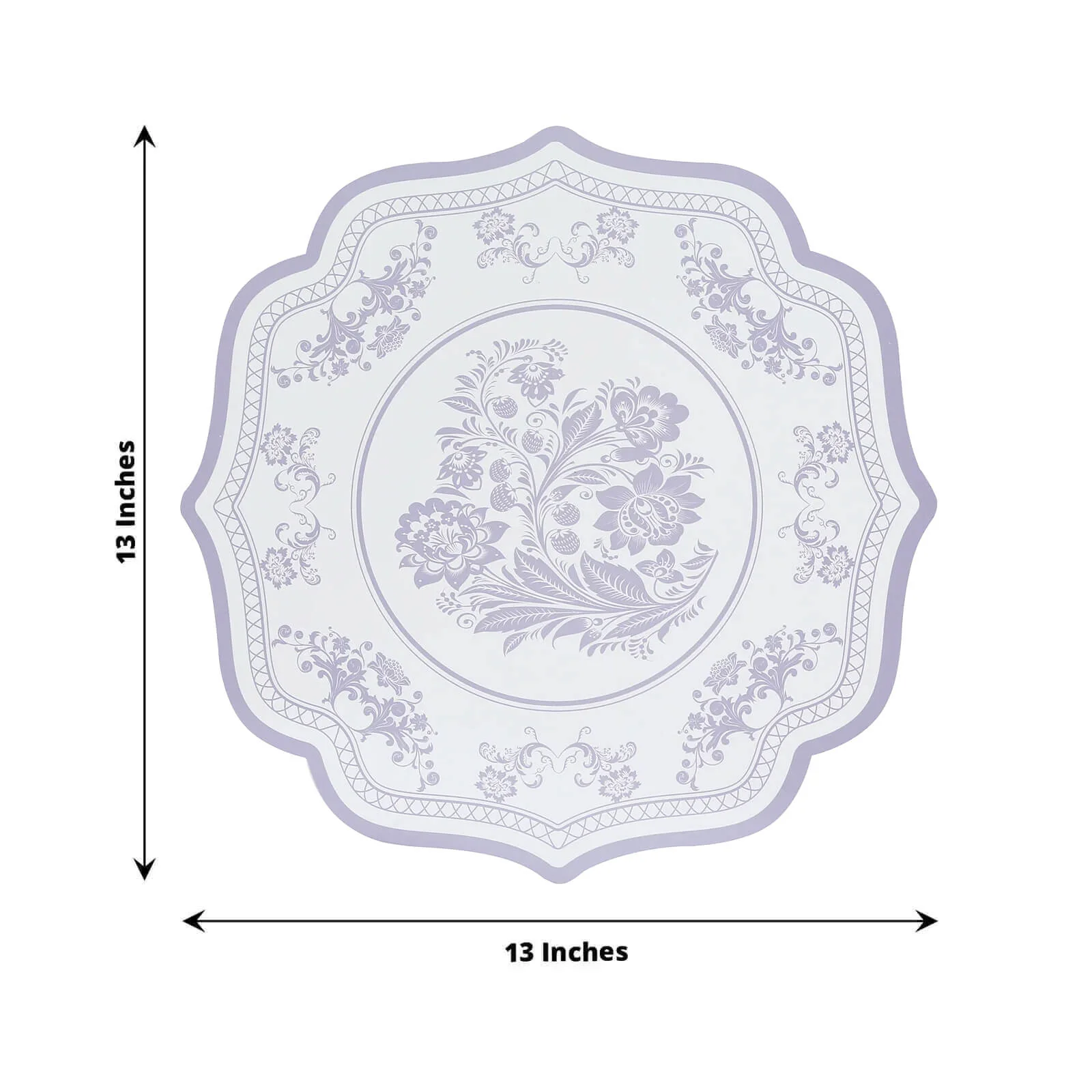 10-Pack Disposable Table Placemats 13" Round Placemats in White with Lavender Damask Floral Pattern & Scalloped Rim - 400GSM Cardboard Placemats for Stylish Table Setting - Image 2